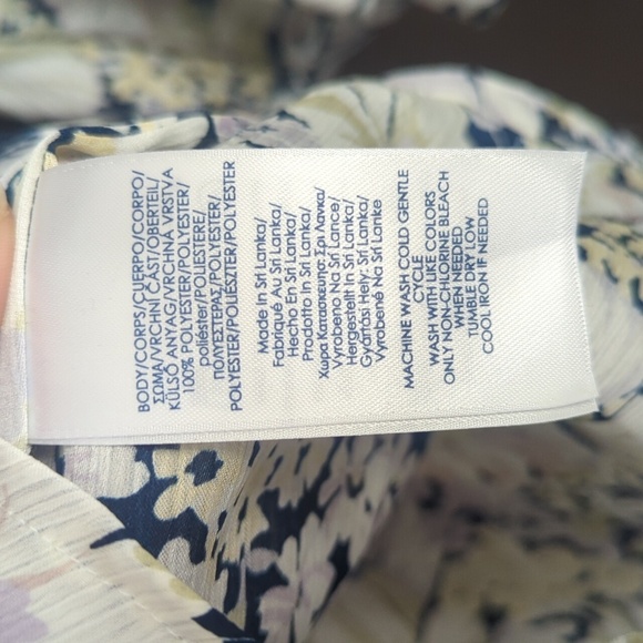 Chaps Ralph Lauren Cream & Blue Ruffled Bell Sleeve Blouse Small/Medium NWT - Picture 7 of 8